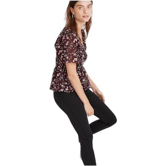 Madewell Georgette Flutter-Sleeve Peplum Top in Rich Paisley size Small - Picture 3 of 13